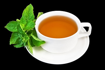 Image showing Herbal tea with mint in a white cup