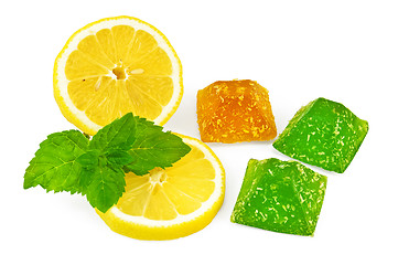Image showing Jelly yellow and green with lemon and mint