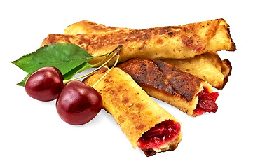 Image showing Pancakes with cherry filling