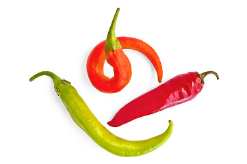 Image showing Three colorful hot peppers