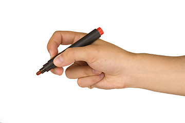 Image showing male hand with red marker