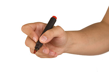 Image showing male hand with red marker