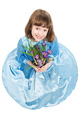 Image showing little girl with crocus spring flower