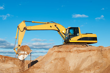 Image showing track-type loader excavator at sand quarry