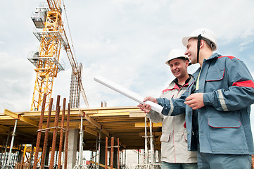 Image showing Engineers builders at construction site