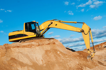 Image showing track-type loader excavator at sand quarry