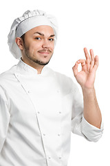 Image showing positive chef with ok sign isolated