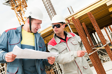 Image showing Engineers builders at construction site