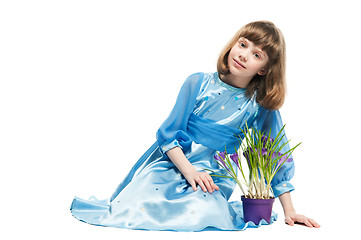 Image showing little girl with crocus spring flower