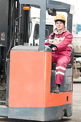 Image showing warehouse worker in stacker