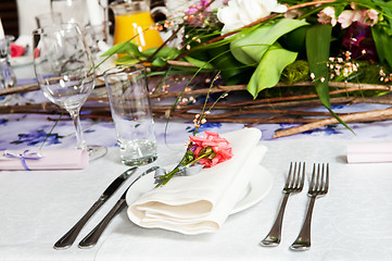 Image showing catering table set with flowers
