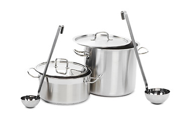 Image showing two steel pots with laddles