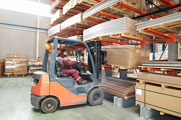 Image showing warehouse forklift loader worker