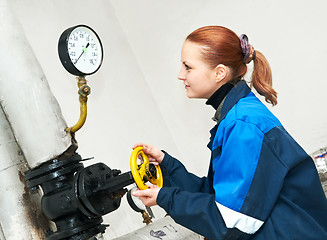 Image showing heating engineer in boiler room