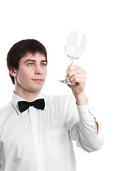 Image showing waiter with glass isolated