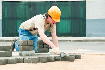 Image showing sidewalk pavement construction works