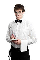 Image showing waiter with notebook isolated