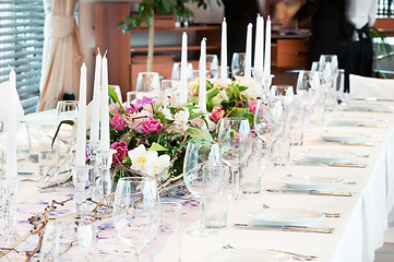 Image showing catering table set with flowers