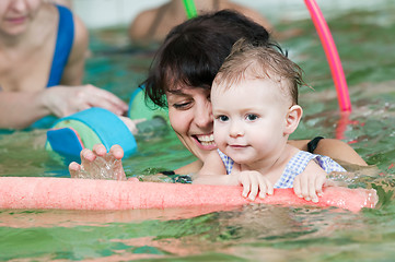 Image showing little girl and mothe in swimming pool