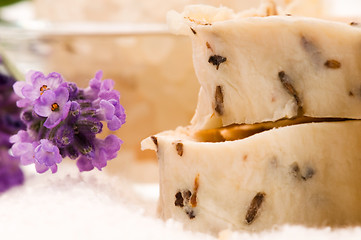 Image showing Handmade Soap With Fresh Lavender Flowers And Bath Salt