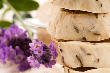 Image showing Handmade Soap With Fresh Lavender Flowers And Bath Salt