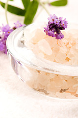 Image showing Bath Salt With Fresh Lavender Flowers