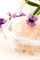 Image showing Bath Salt With Fresh Lavender Flowers