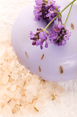 Image showing Soap With Fresh Lavender Flowers And Bath Salt