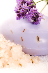 Image showing Soap With Fresh Lavender Flowers And Bath Salt