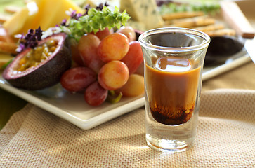 Image showing Fruit And Cheese Platter With Coffee