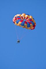 Image showing Parasailing under blue sky.