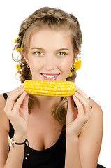 Image showing woman eating corn-cob