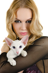 Image showing woman with oriental shorthair cat