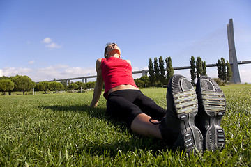 Image showing woman doing exercise outdoor