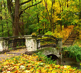 Image showing bridge in old park. Kaliningrad, Russia