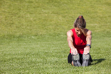 Image showing woman doing exercise outdoor