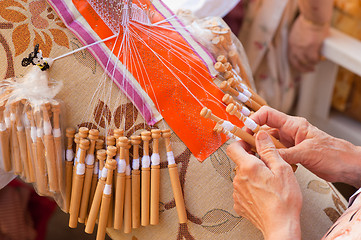 Image showing Bobbin lace-making