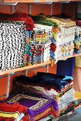 Image showing Colorful rugs at the market in Dubai