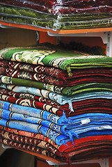 Image showing Colorful rugs at the market in Dubai