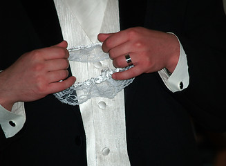 Image showing wedding - groom with garter