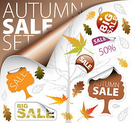 Image showing Set of autumn discount tickets, labels, stamps, stickers