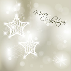 Image showing Vector Christmas background with white snowflakes and stars