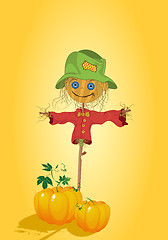 Image showing Scarecrow with pumpkins