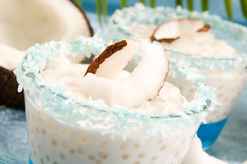 Image showing Coconut pudding with tapioca pearls and litchi jelly