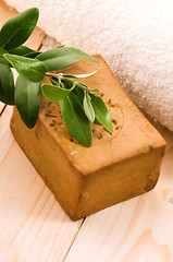 Image showing Natural Olive Soap With Fresh Branch