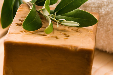 Image showing Natural Olive Soap With Fresh Branch