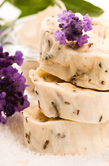 Image showing Handmade Soap With Fresh Lavender Flowers And Bath Salt