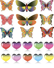 Image showing set of different butterflies and hearts