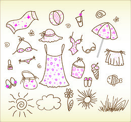 Image showing beach accessories - cute vector set