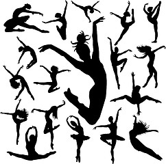 Image showing Set Dance girl ballet silhouettes vector